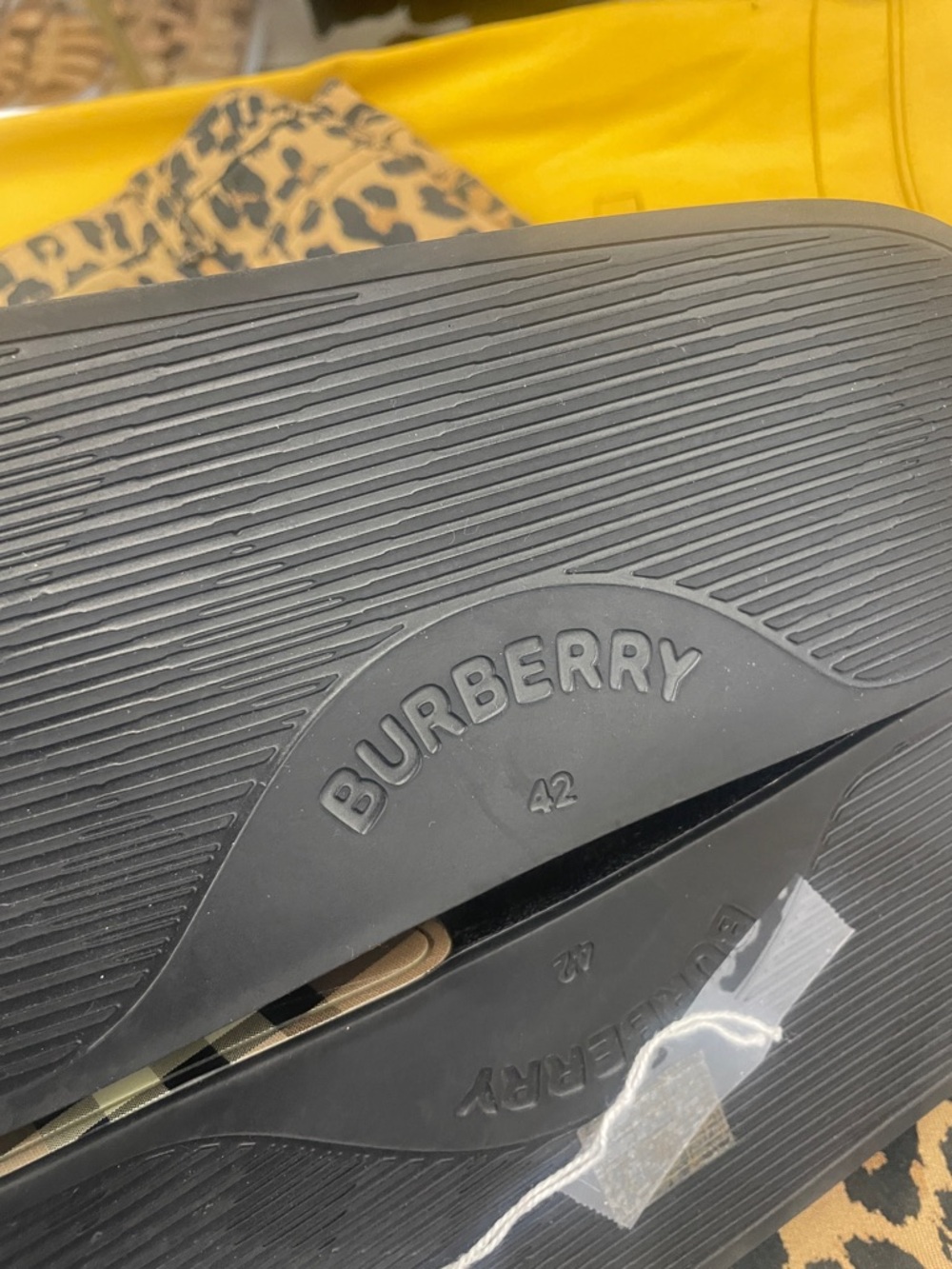 Burberry Plaid Slide Sandals in Tan, Black and Red - Picture 2 of 5